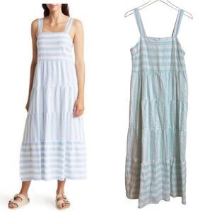 Casa Cabana Diane Stripe Linen Blend Midi Dress Size M Coastal Beach Resort NEW